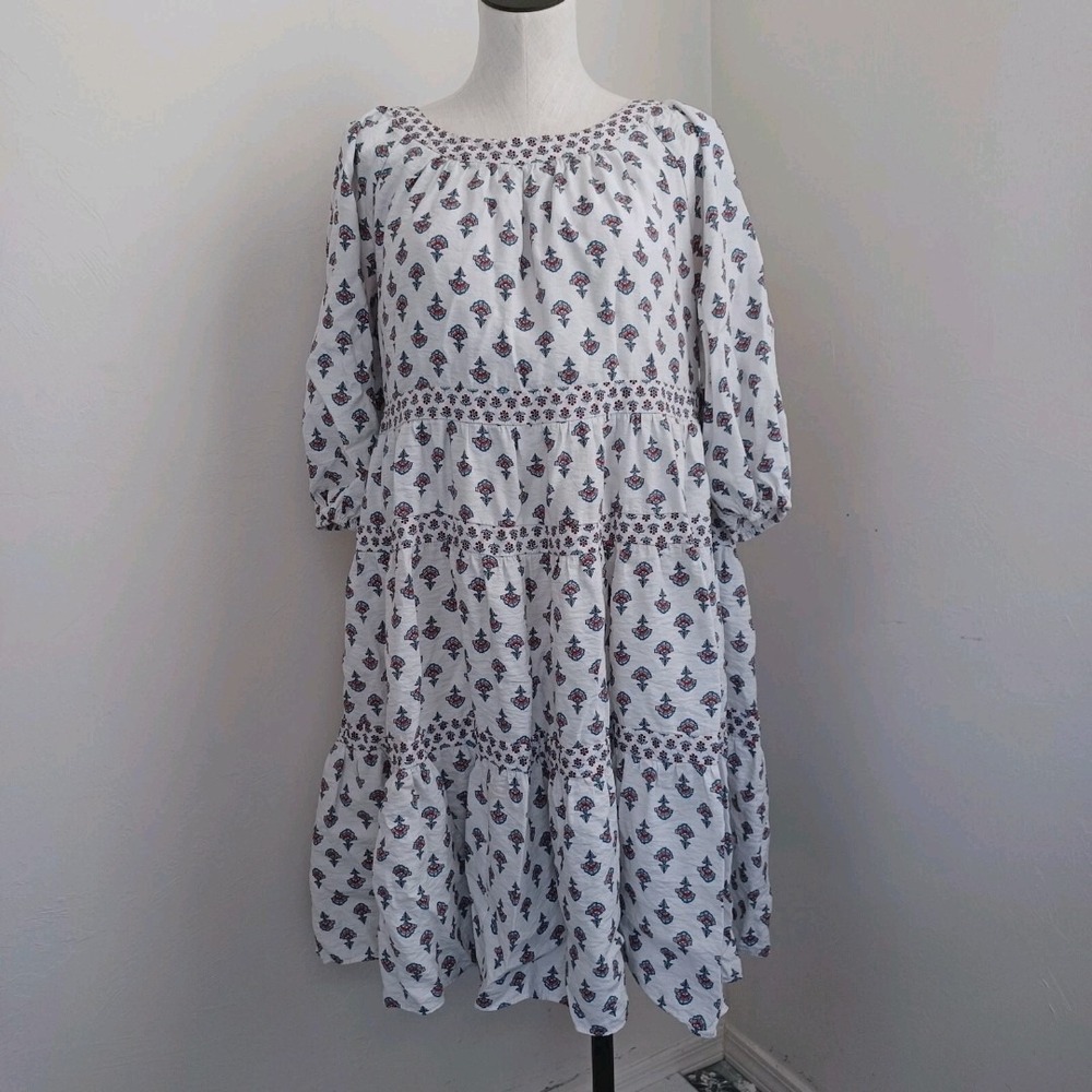 Ann Taylor Dress Boho Floral Tiered Shift Dress Buffet Cottagecore Womens Medium
